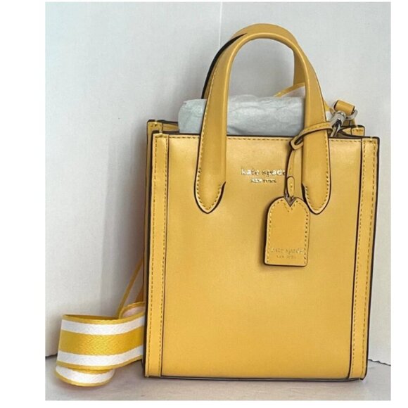 Kate Spade Mini Manhattan Tote Crossbody Yellow Leather Shoulder Bag Small - Picture 3 of 10